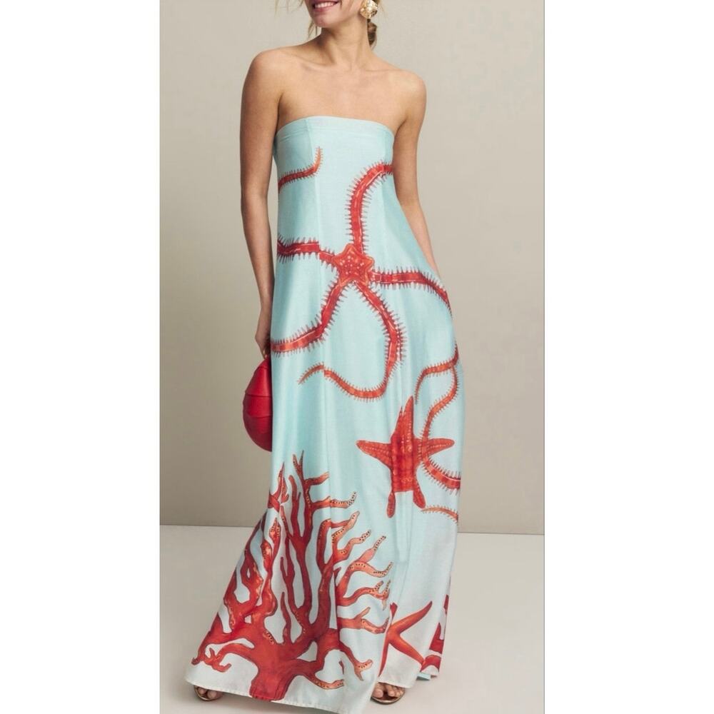 MUMA WORLD Blue Red Starfish Print Sleeveless
Ursa Maxi Dress size Extra Large